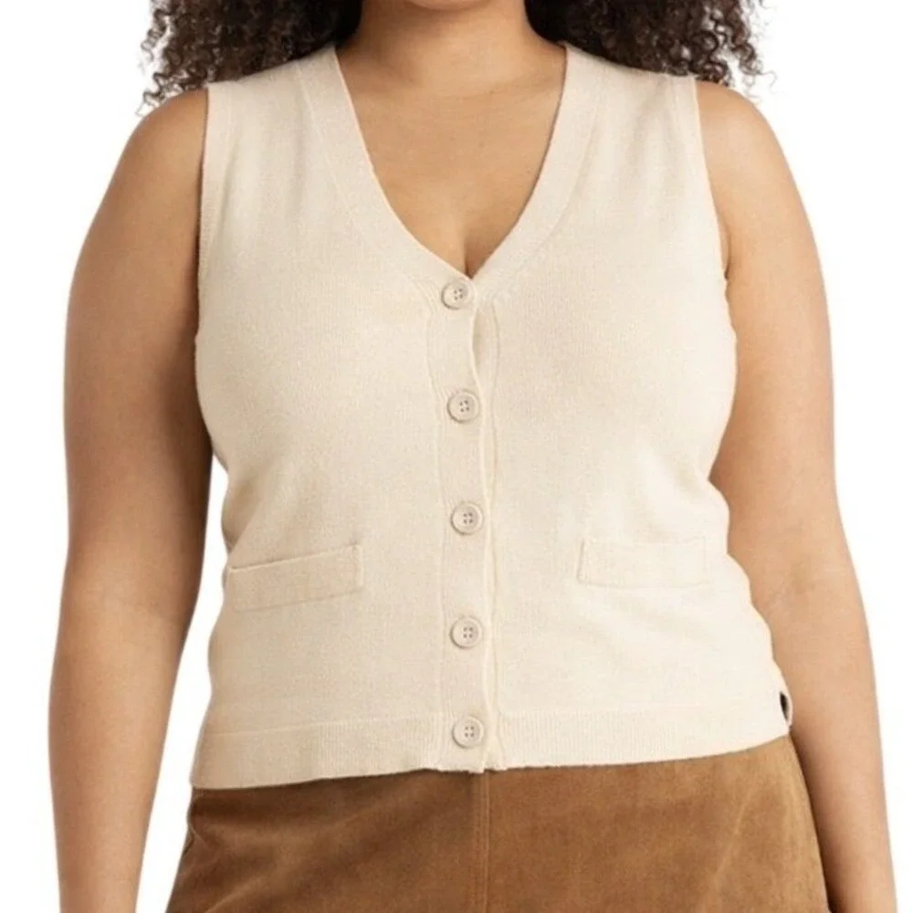 NWT‎ 2pk Max Studio V-Neck Button Front Knit Sweater Vests Black & Bone Plus 1X